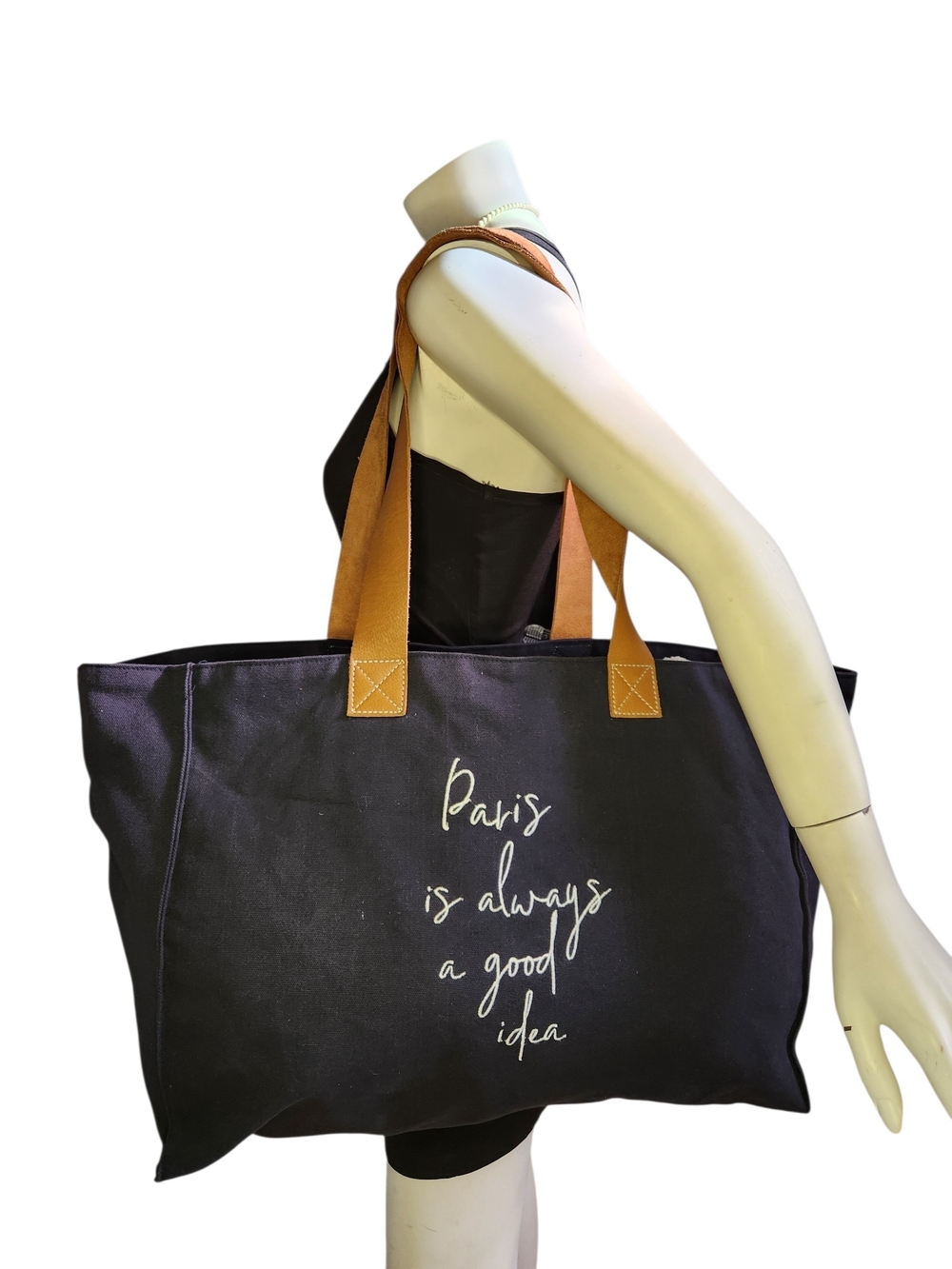 ANNE FONTAINE TOTE SHOPPER CANVAS FRANCE BAG BLUE "PARIS IS ALWAYS A GOOD IDEA"